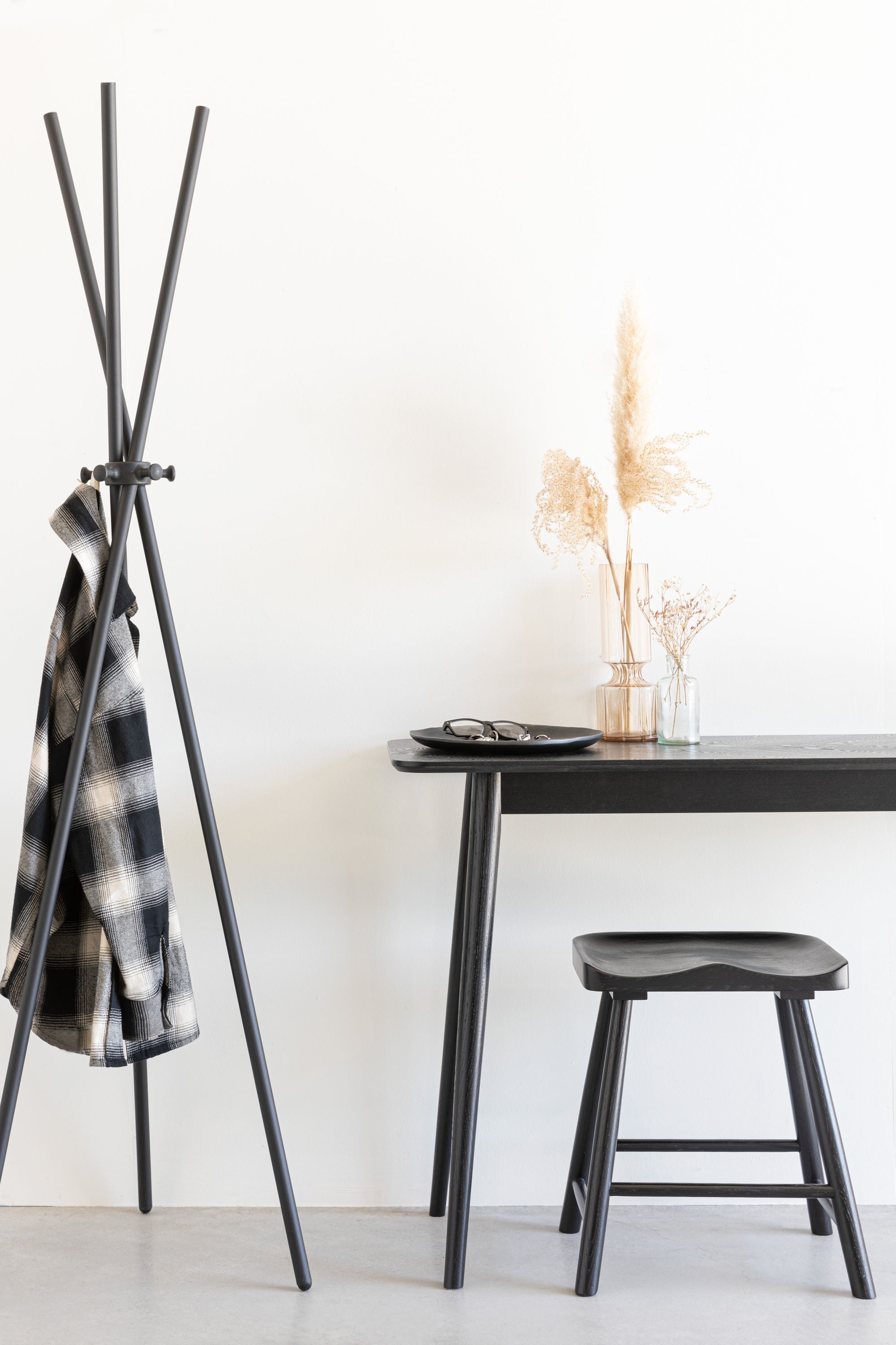 Vander Black Oak Wood Low Stool